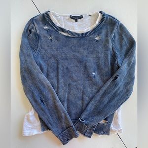 Generation Love Blue Distressed Sweater w/ White Undershirt (attached) Size XS